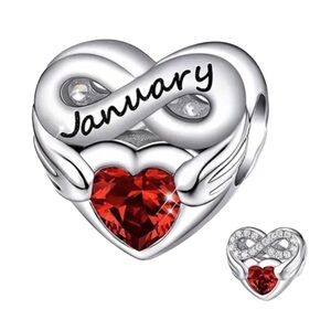 January Silver Heart Birthstone Month Charm Pandora Style